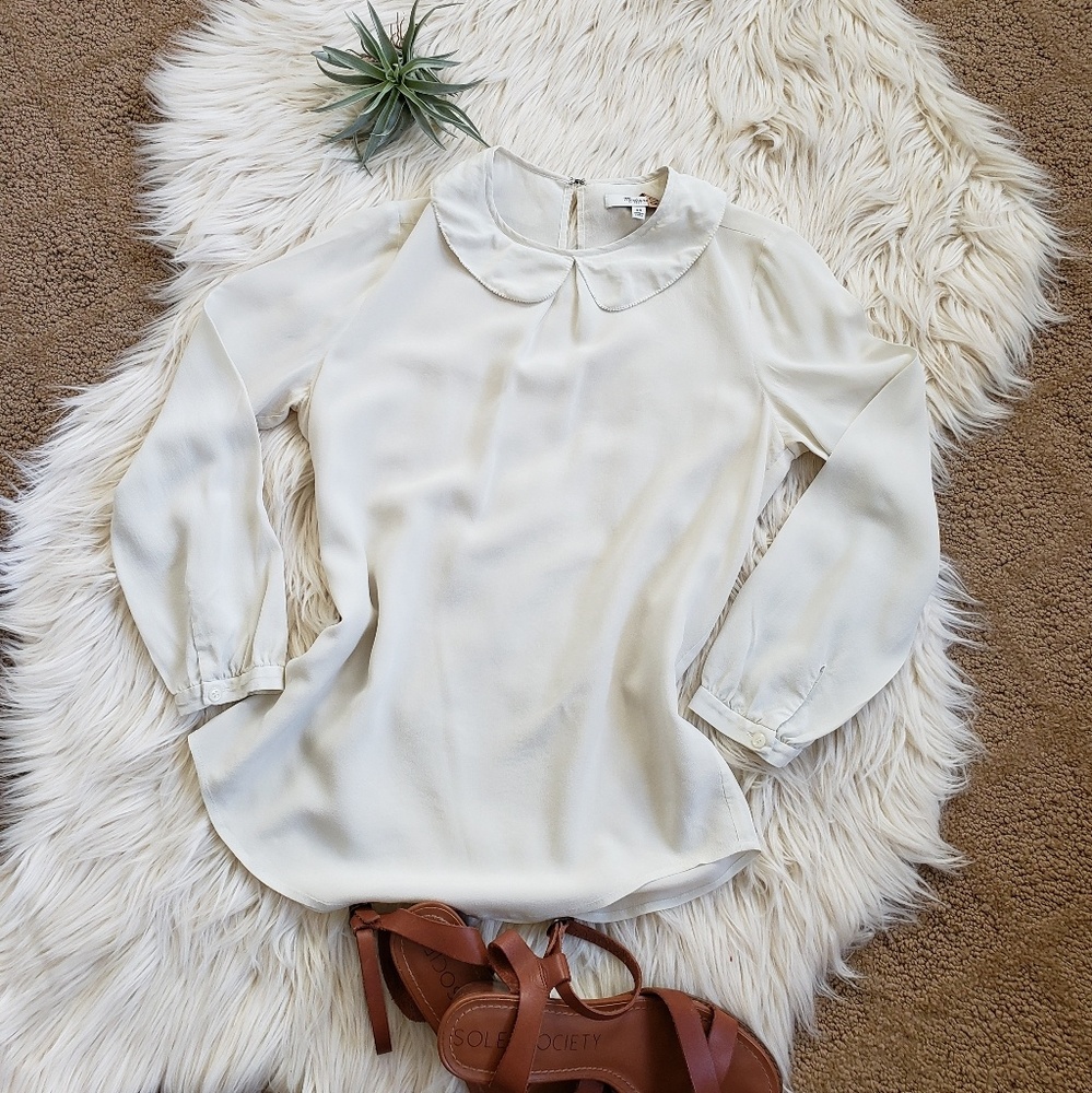 Madewell cream silk peter pan collar top XS - Picture 2 of 6